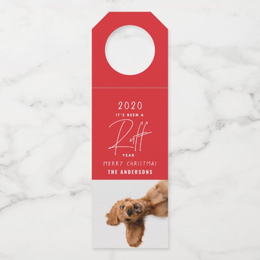 Étiquettes Pour Bouteilles Chien de Noël drôle ruff année typographie simple (Devant)