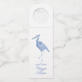 Étiquettes Pour Bouteilles Chinoiserie Aquarelle Bleu Héron Oiseau (Devant)