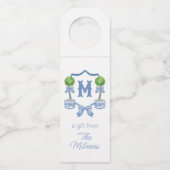 Étiquettes Pour Bouteilles Chinoiserie Aquarelle Bow Topiaire Monogramme Blas (Devant)