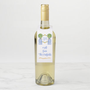 Étiquettes Pour Bouteilles Chinoiserie aquarelle topiaire de citrus monogramm