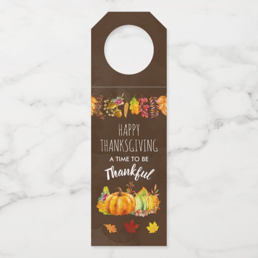 Étiquettes Pour Bouteilles Citrouilles de Thanksgiving et feuillage d'automne (Devant)