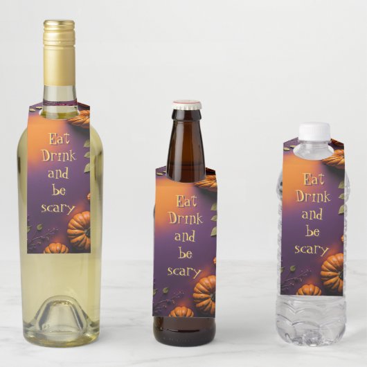 Étiquettes Pour Bouteilles Citrouilles d'Halloween (En situation)