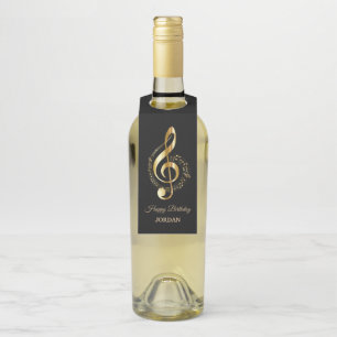 Étiquettes Pour Bouteilles Clé de Sol Dorée Monogrammée