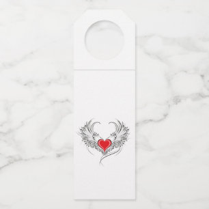 Étiquettes Pour Bouteilles Cœur d'ange rouge avec ailes