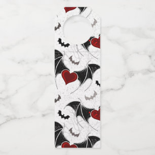 Étiquettes Pour Bouteilles Coeur d'Halloween avec ailes de chauve-souris noir