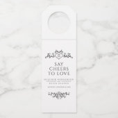 Étiquettes Pour Bouteilles Coeur feuille monogramme noir blanc personnalisé m (Devant)