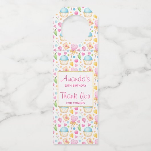 Étiquettes Pour Bouteilles Coeurs et cupcakes Motif d'aquarelle (Devant)