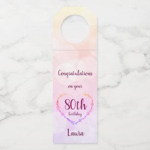 Étiquettes Pour Bouteilles Conception de 80e anniversaire rose pastel joli