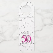 Étiquettes Pour Bouteilles Confettis d'Argent 50 et Joyeux Anniversaire (Devant)