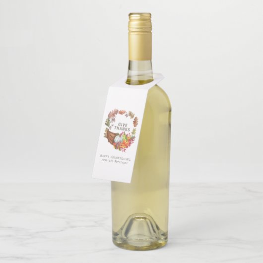 Étiquettes Pour Bouteilles Cornucopia Fête Botanique de Thanksgiving d'automn (Incliné)