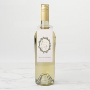 Étiquettes Pour Bouteilles Couronne de Noël Élégante Rustique Paix sur Terre