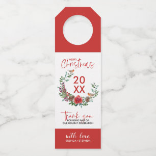 Étiquettes Pour Bouteilles Couronne de Noël Red Robin et fleurs