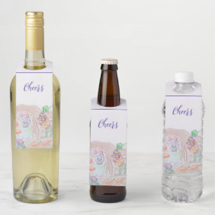 Étiquettes Pour Bouteilles Custom Kids Artwork, deux mignonnes souris, fleurs