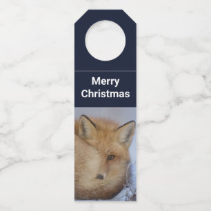 Étiquettes Pour Bouteilles Cute Little Fox Curling Up Winter Photo Noël