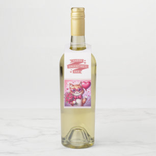 Étiquettes Pour Bouteilles Cute Valentine's day cat/chaton
