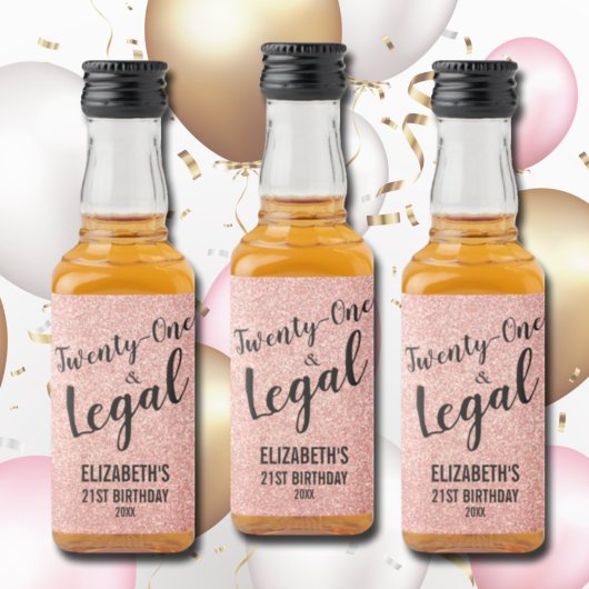 Étiquettes Pour Bouteilles De Liqueur 21 et Parties scintillant de Rose Légal Bleu Perso