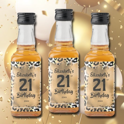 Étiquettes Pour Bouteilles De Liqueur 21e Anniversaire Leopard Mini Gold Custom