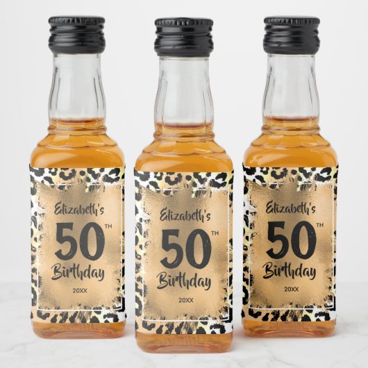 Étiquettes Pour Bouteilles De Liqueur 50e Anniversaire Leopard Mini Gold Custom (Bouteilles)