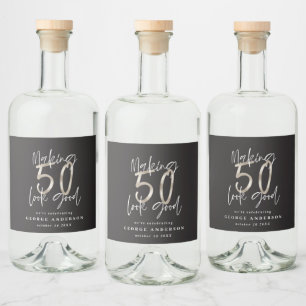 Étiquettes Pour Bouteilles De Liqueur 50e anniversaire noir argent moderne élégant labor