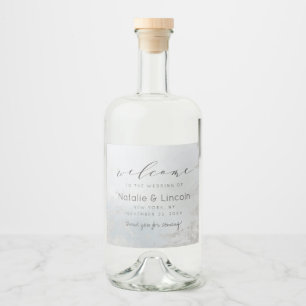 Étiquettes Pour Bouteilles De Liqueur Accueil Mariage en argent poli bleu Ombre Dusty