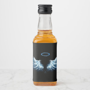 Étiquettes Pour Bouteilles De Liqueur Ailes d'ange bleues lumineuses sur fond noir