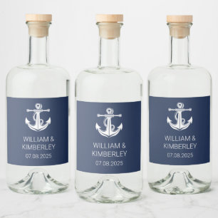 Étiquettes Pour Bouteilles De Liqueur Ancre Marine Bleu Nautique Élégant Mariage