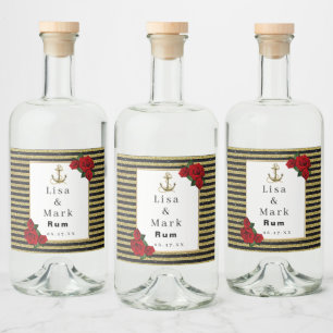 Étiquettes Pour Bouteilles De Liqueur Ancre nautique Gold Black Stripes