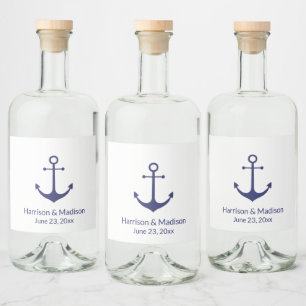Étiquettes Pour Bouteilles De Liqueur ancre nautique mariage marine bleu blanc élégant