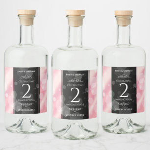 Étiquettes Pour Bouteilles De Liqueur Anniversaire Mariage élégant du 2e Rose Quartz