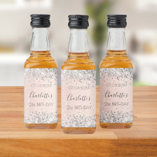Étiquettes Pour Bouteilles De Liqueur Anniversaire rose or argent nom parties scintillan