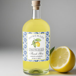 Étiquettes Pour Bouteilles De Liqueur Aquarelle Citron Carrelage bleu Limoncello