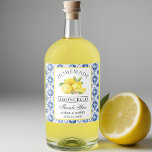 Étiquettes Pour Bouteilles De Liqueur Aquarelle Citrons Carrelage bleu Limoncello<br><div class="desc">Élégant citron aquarelle sur Carrelage bleu Mariage de Limoncello fait maison Merci bouteille Étiquettes</div>