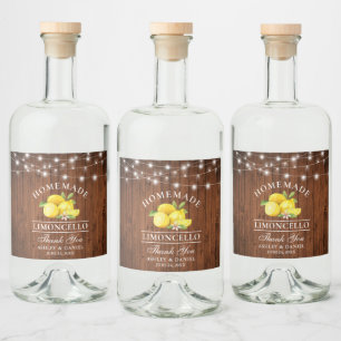 Étiquettes Pour Bouteilles De Liqueur Aquarelle Citrons Chaîne de bois Lumières Limoncel