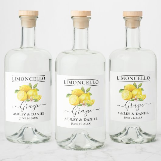 Étiquettes Pour Bouteilles De Liqueur Aquarelle Citrons Limoncello Mariage Grazie (Bouteilles)