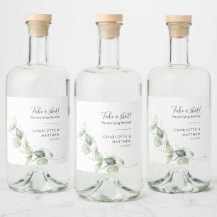 Étiquettes Pour Bouteilles De Liqueur Aquarelle Eucalyptus Mariage de verdure