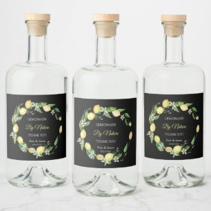 Étiquettes Pour Bouteilles De Liqueur Aquarelle Floral Citron noir