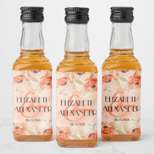 Étiquettes Pour Bouteilles De Liqueur Aquarelle Orange Floral Mariage Mini