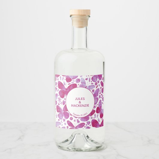 Étiquettes Pour Bouteilles De Liqueur Aquarelle papillon rose (Devant)