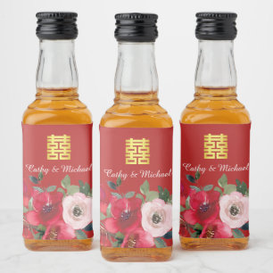 Étiquettes Pour Bouteilles De Liqueur Aquarelle rose rouge floral moderne double bonheur