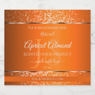 Étiquettes Pour Bouteilles De Liqueur Argent orange avec initiales de Parties scintillan