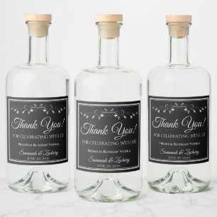 Étiquettes Pour Bouteilles De Liqueur Argent sur Mariage noir Merci bouteille de liquide