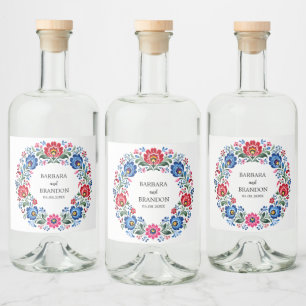 Étiquettes Pour Bouteilles De Liqueur Art folklorique polonais Polska Floral Traditionne