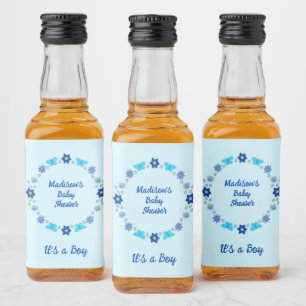 Étiquettes Pour Bouteilles De Liqueur Bébé bleu Papillons et fleurs personnalisés
