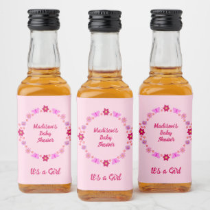 Étiquettes Pour Bouteilles De Liqueur Bébé rose Papillons et fleurs personnalisés