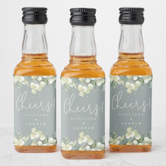 Étiquettes Pour Bouteilles De Liqueur Berneberge verte+Eucalyptus Mariage d'hiver Mini (Bouteilles)