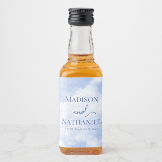 Étiquettes Pour Bouteilles De Liqueur Bleu Blanc Étincelle Nuages Rêveur Élégant Mariage (Devant)