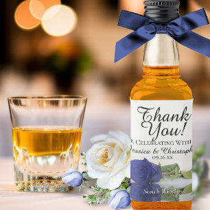 Étiquettes Pour Bouteilles De Liqueur Bleu de la Marine Reflet Rose Mariage Merci Mini