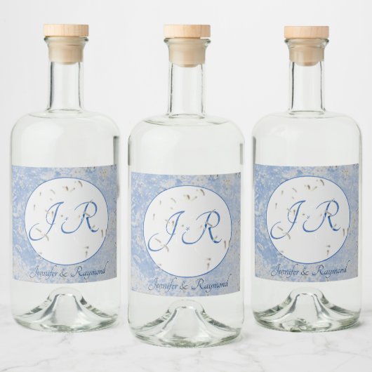 Étiquettes Pour Bouteilles De Liqueur Bleu et gris marbré avec Monogramme (Bouteilles)