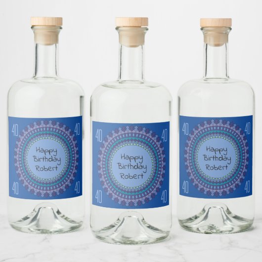 Étiquettes Pour Bouteilles De Liqueur Blue Mandala Birthday Party Ajouter un nom (Bouteilles)