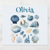 Étiquettes Pour Bouteilles De Liqueur Blue Sea Shells Liquor Label | Custom Name (Étiquettes simples)